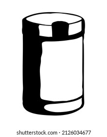 Closeup view simple handle plastic electronic pure pot gadget stand on white paper text space backdrop. Outline black ink pen hand drawn device object logo pictogram design in modern art doodle style