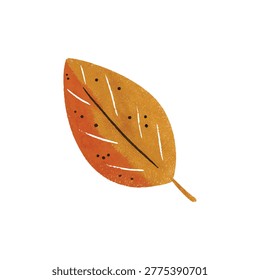 Closeup view of a single autumn leaf with orange and yellow colors