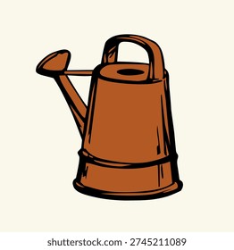 Closeup view spring farm ranch field lawn land natur white sky text space. Black ink pen line hand drawn earth sow seed harvest crop sprinkl bucket vase object still life logo age contour art concept