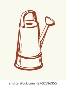 Closeup view spring farm ranch field lawn land natur white sky text space. Black ink pen line hand drawn earth sow seed harvest crop sprinkl bucket vase object still life logo age contour art concept
