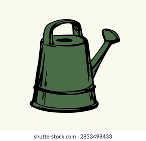 Closeup view spring farm ranch field lawn land natur white sky text space. Black ink pen line hand drawn earth sow seed harvest crop sprinkl bucket vase object still life logo age contour art concept
