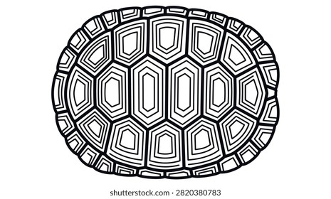 Close-up view of a stylized tortoise shell pattern, featuring geometric shapes and clean lines, isolated on white.