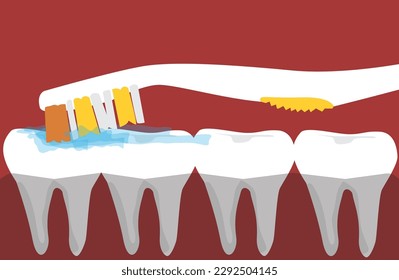 Close-up view of teeth and toothbrush cleaning them with gel toothpaste