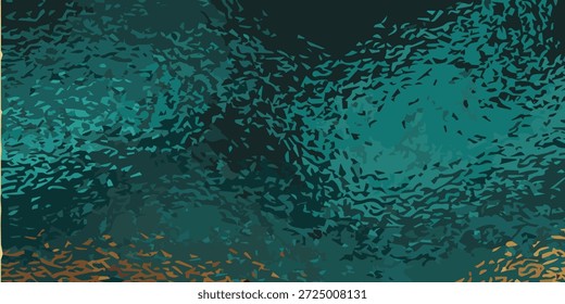 Uma vista de perto de uma superfície de vidro texturizado com uma mistura cativante de tons verde e azul-petróleo, criando um fundo abstrato e visualmente intrigante.
