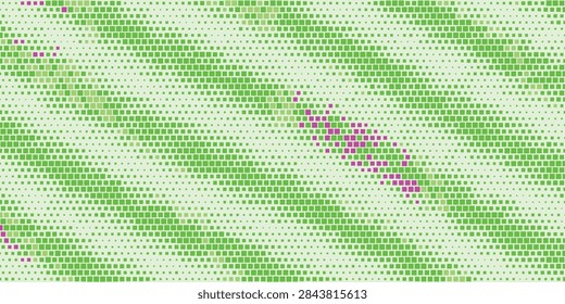 A close-up view of a textured surface composed of numerous small green dots, with occasional hints of pink.