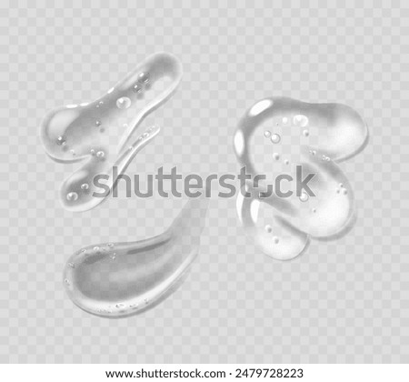 Close-up View Of Three Realistic Gel Drops Isolated On A Transparent Background. 3d Vector Cosmetics, Skincare Droplets