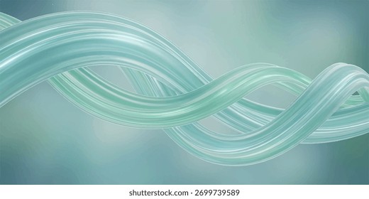 A close-up view of translucent turquoise ribbons twisting and flowing, creating an abstract wave pattern with subtle light highlights.