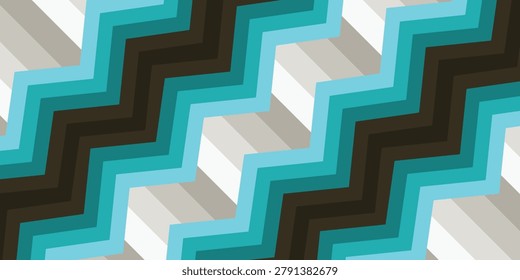 Closeup view of turquoise grey three dimensional zigzag geometric pattern