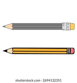 Um close-up de dois lápis afiado, um em um amarelo clássico e o outro em um cinza elegante, apresentado lado a lado contra um fundo branco limpo para máxima clareza e foco no inst de escrita