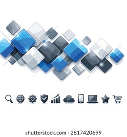 Close-up view of various blue and gray electronic circuit components arranged together