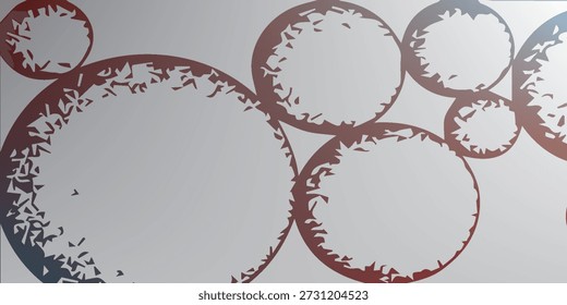 Eine Nahaufnahme einer Wand mit einem modernen Design mit mehreren überlappenden Kreisen. Jeder Kreis hat ein detailliertes, fast organisches Muster um seinen Rand, das ein Gefühl von Tiefe und Textur auf dem glatten, hellen Hintergrund schafft. Die Muster innerhalb der Kreise scheinen eine Mischung aus dunkelroten und blauen Farbtönen zu sein, die der minimalistischen Ästhetik insgesamt einen subtilen Farbkontrast verleihen.