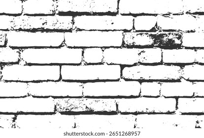 Nahaufnahme einer verwitterten weißen Ziegelwand mit dunklen, unebenen Mörtellinien.