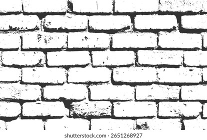 A close-up view of a white brick wall with dark, textured mortar and rough brick surfaces.