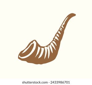 Closeup view white tribal age cow bowl bull ram blow cup Big black line hand drawn folk beer wine logo emblem sign sketch retro art sukkot tovah melody holy new year shanah tova greet pray sound style