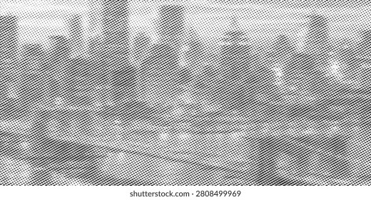 Close-up vintage halftone paper texture showing distressed ink dots and grainy newspaper print. Monochrome grunge background ideal for retro design, overlays, posters, and textured artistic compositions.

