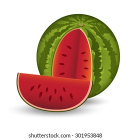 Closeup of watermelon. Closeup of watermelon (whole and slice) on white background. vector Illustration (whole and slice) on white background. vector Illustration