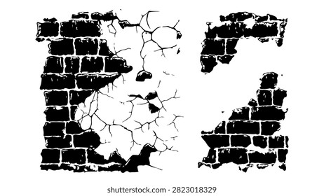 Close-up of a weathered brick wall with peeling plaster and cracks, showcasing aged construction and surface deterioration.