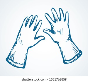 Closeup wet industrial uniform wear pair on white text space. Outline black ink drawn web bath tidy logo pictogram line design sketch in modern art doodle cartoon graphic print style. Close up view