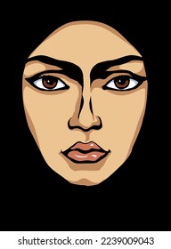 Closeup white adult bedouin human nun see. Vintage paranja chador dress fashion. Line dark hand drawn asia turkish syria lip makeup sign icon design sketch. Retro egyptian cartoon sketch style concept