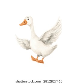Closeup of white duck in flight