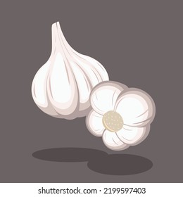Nahaufnahme - Vektorgrafik des weißen Knoblauchs | Flaches Design einzeln | Kochzutaten in der Küche | Aromastoff | Pflanzliche Illustration