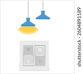 Close-up of a white light switch against a white wall. Generic white plastic wall mounted electric light switch and backplate. Three switches. Simple minimalist interior design feature. 2623