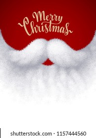 Closeup white Santa beard with Merry Christmas lettering. Eps8. RGB Global colors