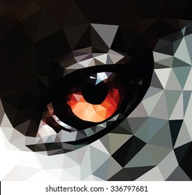 Closeup of a wild animal eye, low poly vector illustration.
