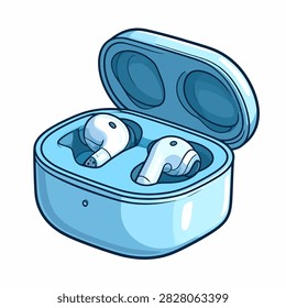 Close-up of wireless earbuds placed inside a compact charging case, ready for portable audio listening and convenient charging on the go.