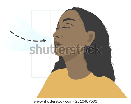 Close-up of a woman do pursed lip breathing at home.