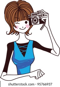 closeup of woman holding camera