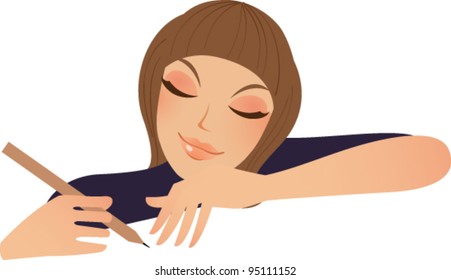 closeup of woman holding pencil