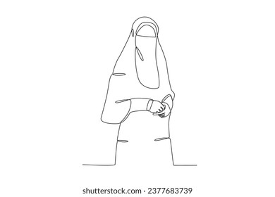 Close-up of a woman wearing a niqab. Niqab one-line drawing