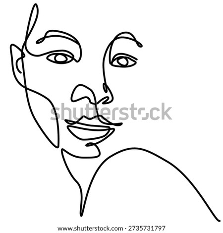 Closeup of a woman's face one line drawing. Closeup of a woman's face single line illustration. Closeup of a woman's face minimalist line art