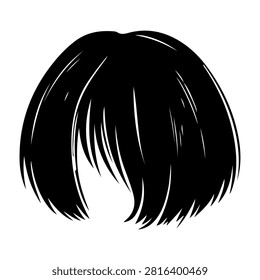 Close-up of a womans short layered black hairstyle with textured bangs, showcasing modern hair fashion and styling details.