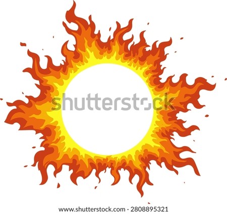 Close-up of a yellow circular ring with orange and red flame edges radiating outward on white background. Vector illustration