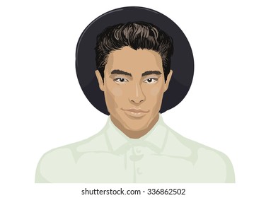 Closeup young handsome man face. Pan Asian male portrait. Fashionable charming young man face. Portrait of a hipster asian man over white background. Beautiful Asian student with hard hate