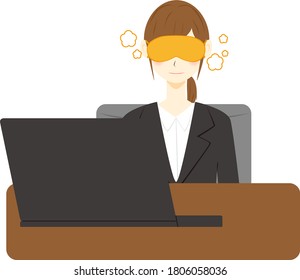 Close-up of young woman with eye mask sleeping on office desk