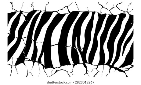 Close-up of zebra stripe pattern on cracked surface, highlighting the contrast and texture of the animals distinctive markings.