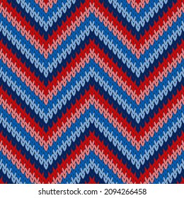 Closeup zigzag chevron stripes knitting texture geometric vector seamless. Blanket hosiery textile print. Classic warm seamless knitted pattern. Christmas spirit backdrop.