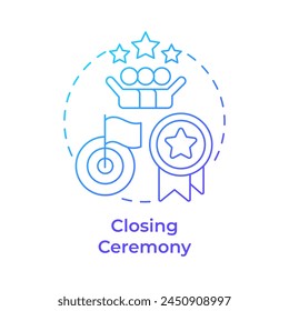 Icono de concepto de degradado azul de ceremonia de clausura. Finalización de hackathon. Entrega de premios. Equipo ganador. Ilustración de línea de forma redonda. Abstractas idea. Diseño gráfico. Fácil de usar en Materiales promocionales