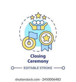 Closing ceremony multi color concept icon. Hackathon completion. Award ceremony. Winning team. Round shape line illustration. Abstract idea. Graphic design. Easy to use in promotional materials