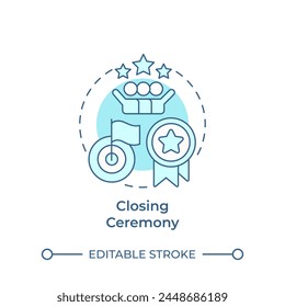 Closing ceremony soft blue concept icon. Hackathon completion. Award ceremony. Winning team. Round shape line illustration. Abstract idea. Graphic design. Easy to use in promotional materials