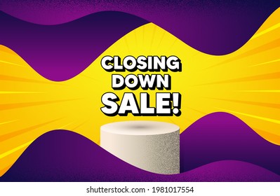 Cerrando la venta. Resumen de fondo con plataforma de podio. Señal de precio de oferta especial. Símbolo de descuentos publicitarios. Banner de podio. Fondo de la plataforma de dotwork. Vector