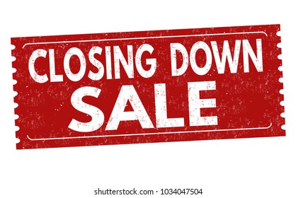 Closing down sale grunge rubber stamp on white background, vector illustration