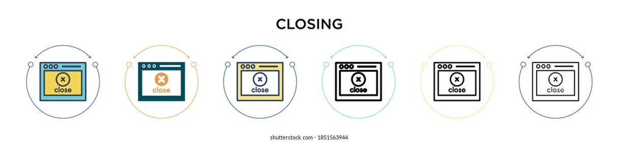 Closing icon in filled, thin line, outline and stroke style. Vector illustration of two colored and black closing vector icons designs can be used for mobile, ui, web