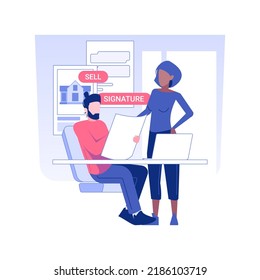Closing the loan isolated concept vector illustration. Person signs a contract with mortgage broker, real estate business, collect and verify documents, complete transaction vector concept.