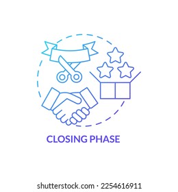 Closing phase blue gradient concept icon. Work finish stage. Product lifecycle. Project management abstract idea thin line illustration. Isolated outline drawing. Myriad Pro-Bold font used