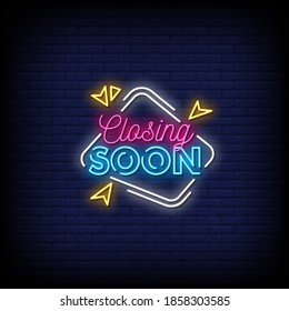 Closing Soon Neon Signs Style Text Vector