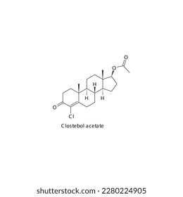 Estructura molecular esquelética plana del acetato de clóstebol Fármaco agonista del receptor andrógeno utilizado en el tratamiento terapéutico de sustitución de andrógenos. Ilustración vectorial.